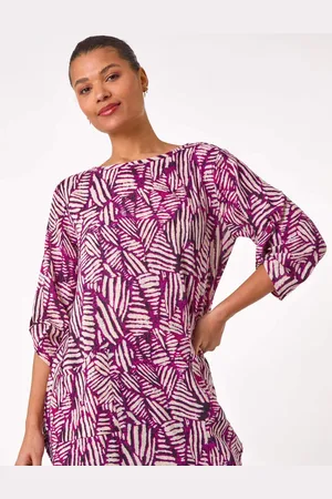 Roman Purple Longline Print 100% Cotton Tunic Top AU 12