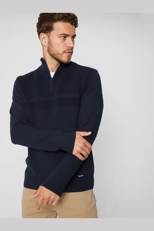 Threadbare Navy Rib Detail Knitted Quarter Zip Jumper XXL
