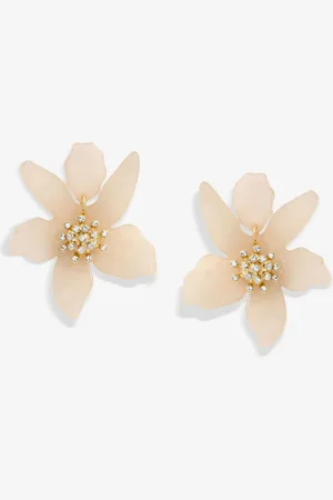 Moodstreet Silver Tone Cream Resin Flower Statement Drop Earrings One