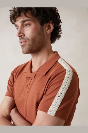 Threadbare Crochet Detail Revere Collar 100% Cotton Polo Shirt medium