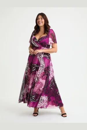 Scarlett & Jo Kemi Mulberry Cream Print Bolero Wrap Bodice Maxi Gown 22