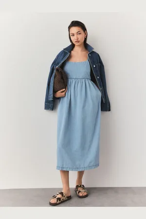 Next Strappy Denim 100% Cotton Midi Dress 18