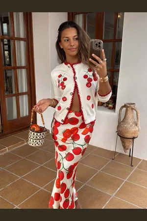 Never Fully Dressed Cream Tomato Embroidered Cardigan medium