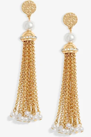 Moodstreet Gold Tone Pearl Chain Tassel Drop Earrings One