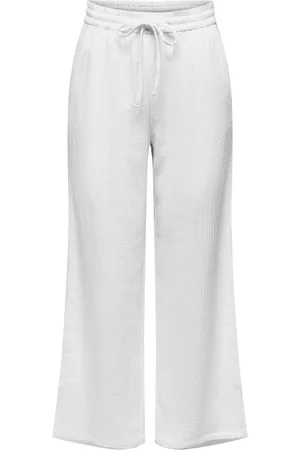 JDY White Cheesecloth Wide Leg 100% Cotton Trousers With Pockets