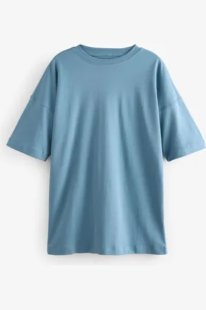 Next Back Graphic Tonal Blue Heron Print 100% Cotton Relaxed Fit Heavyweight Longline Crew Neck T-Shirt XS