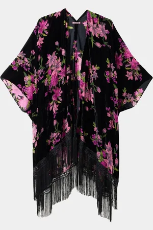 Joe Browns Black Dark Floral Print Fringe Kimono Cover-Up One