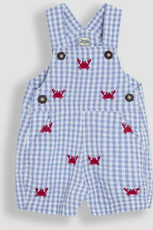 JoJo Maman Bébé Blue Crab Embroidered Gingham Dungarees 7492cm