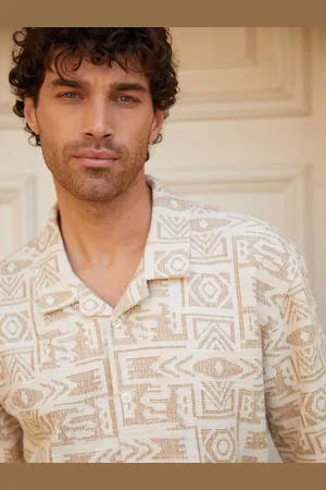 Threadbare Relaxed Fit Printed Textured Short Sleeve Shirt medium