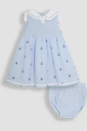 JoJo Maman Bébé Seersucker Sailor Baby Dress Upto 3 Months (50