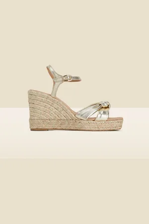 Sosandar Gold Leather Knot Detail Wedge Sandals AU 8 (EU 39)