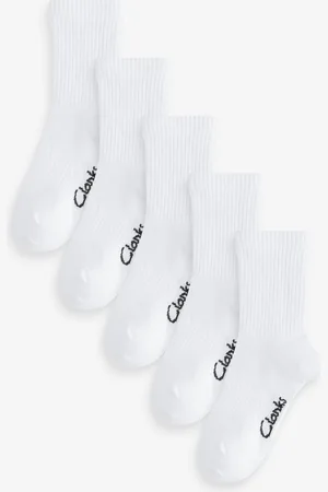 Clarks White Sporty School Socks 5 Pack
