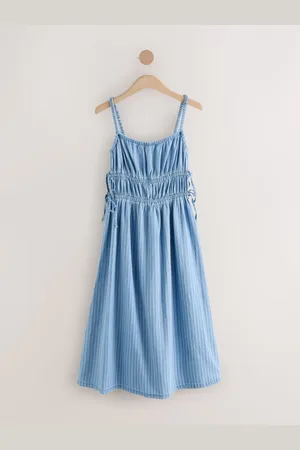 Next 100% Cotton Striped Denim Strappy Midi Dress 16