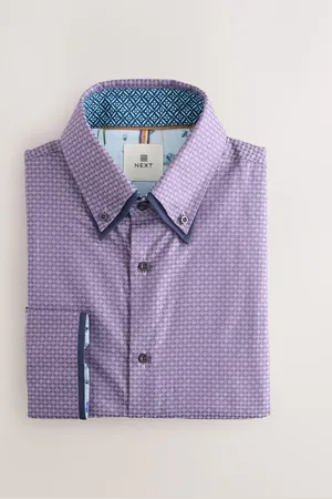 Next Double Collar 100% Cotton Long Sleeve Trimmed Shirt medium