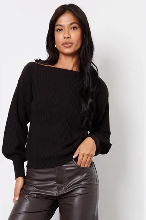 Threadbare Black Slash Neck Chunky Knit Jumper AU 8