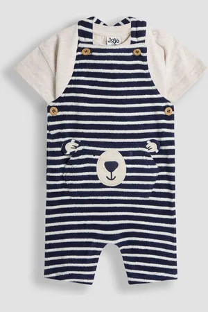 JoJo Maman Bébé Blue Bear Appliqué Dungarees and T-Shirts Set 2 Piece 7480cm