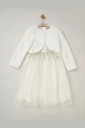 MISS Sequin Waterfall Dress With Faux Fur Bolero Outfit Set 3