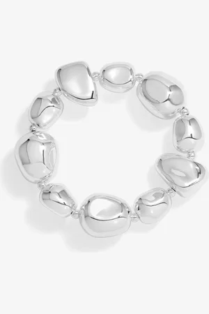 Moodstreet Silver Tone Polished Pebble Stretch Bracelet One