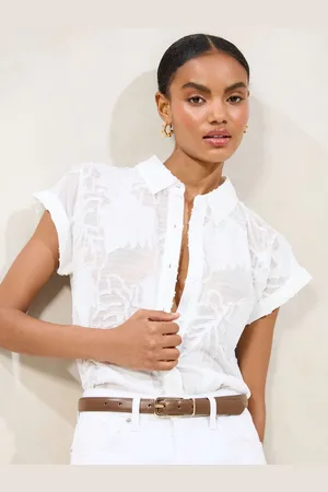 Lipsy London Burnout Button Through Short Sleeve Shirt 14