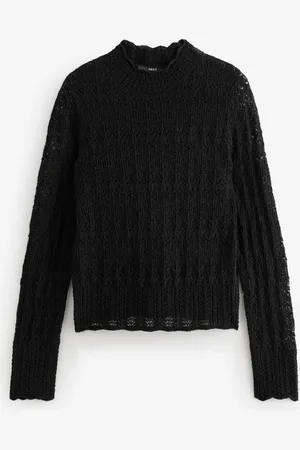 Next Black Lace Pointelle Stitch Long Sleeve Top with Wool XL Reg