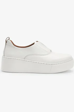 Next White Slip On Signature Forever Comfort Leather Chunky Wedge Platform Trainers AU 9 (EU 41)