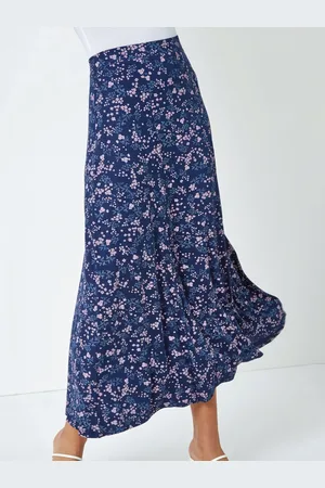 Roman Floral Print Stretch Midi Skirt AU 14