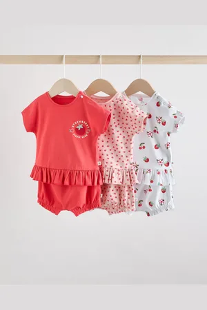 Next Red/ Pink/ White Strawberry Baby Frill T-Shirt and Shorts Set 6 Piece 7492cm