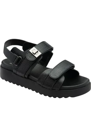 Dunlop Black Ladies Twin Strap Flatform Sandals eu38uk5