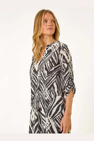 Roman White Abstract Button Detail Tunic AU 18