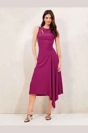 Lipsy London Petite Sleeveless Ruched Front Asymmetrical Midi Dress 14