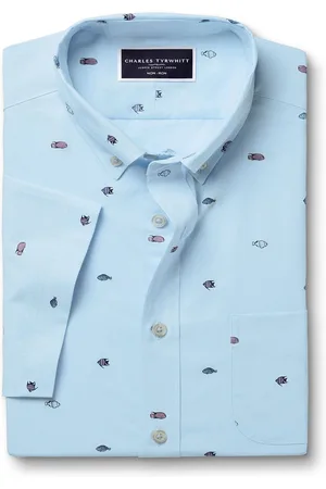 Charles Tyrwhitt Slim Fit Fish Slim Fit Short Sleeve Non-Iron Print 100% Cotton Shirt L