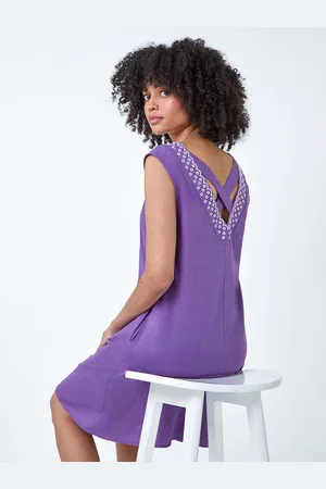 Roman Cotton/Linen Mix Embroidered Pocket Shift Dress AU 14
