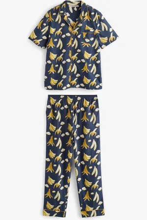 Their Nibs Navy Bananas Mens Short Sleeve Cotton Long Pyjama Set large