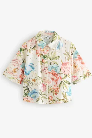 Next Broderie Short Sleeve Button Down 100% Cotton Shirt AU 20