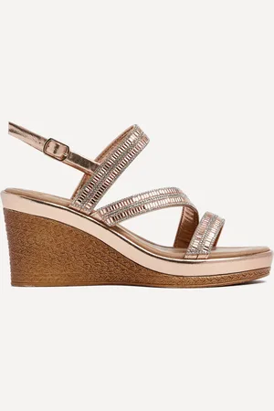 Linzi Gold Bianco Wedge Sandals With Embellished Strappy Front Detail AU 6 (EU 37)