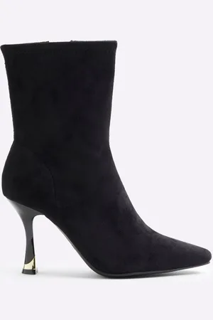 River Island Black Suedette Heeled Sock Boots AU 10 (EU 41)