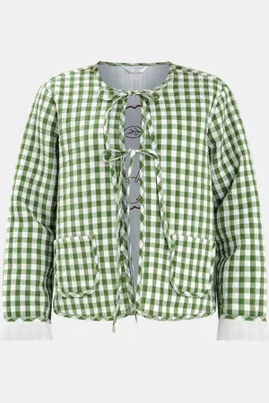 Accessorize Green Cherry Gingham Quilted 100% Cotton Jacket large