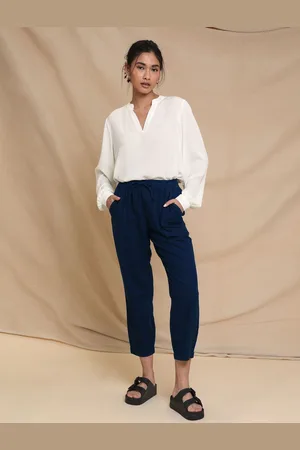 Threadbare Blue Regular Fit Linen Blend Tapered Trousers AU 16