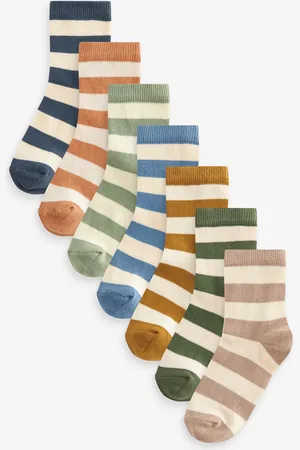 Next Wide Stripe Cotton Rich Socks 7 Pack 6-8.5 Jnr