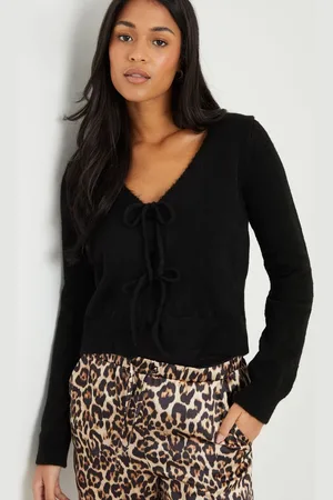 Threadbare Black Tie Front V-Neck Knitted Cardigan AU 12