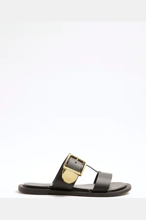 River Island Black T-Bar Buckle Flat Sandals AU 9 (EU 40)