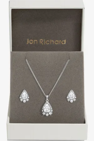 Jon Richard Silver Tone Cubic Zirconia Pear Drop Pearl Set One