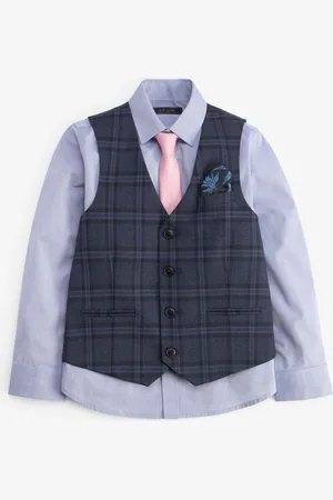 Next Blue Check Waistcoat, Blue Shirt & Tie Set Waistcoat (12mths-16yrs) 11 Years (146cm)