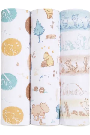 Aden + Anais White Disney Baby Winnie In The Woods Large 100% Cotton Muslin Blankets 3 Pack one