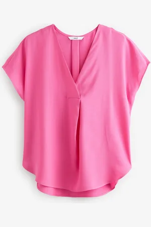 Next Pink Relaxed Fit Short Sleeve Overhead V-Neck Blouse AU 12
