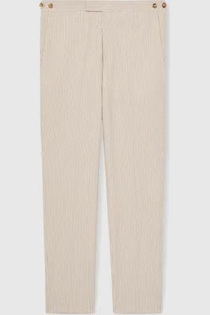 Reiss Oatmeal/White Bay Seersucker Slim-Fit Suit Trousers 32r