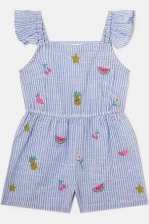 Accessorize Blue Girls Embroidered Stripe 100% Cotton Playsuit 7