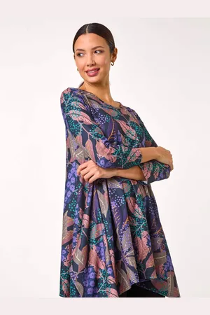Roman Purple Floral Leaf Print Stretch Tunic AU 18