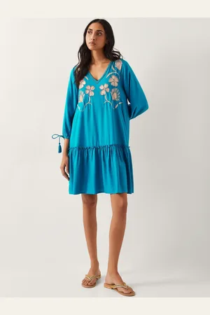 Monsoon Blue Tracy Floral Embellished Mini Kaftan large