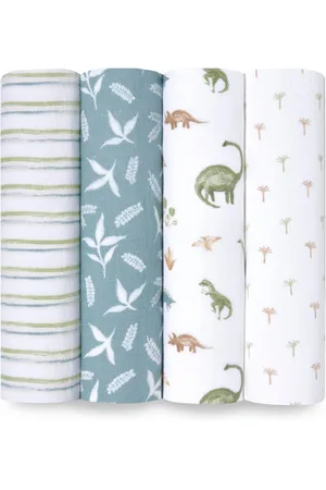 Aden + Anais Green Essentials 100% Cotton Blanket Dino Jungle Muslins 4 Pack One